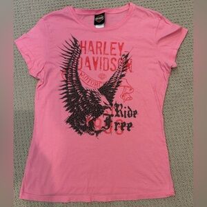 Harley-Davidson Pink w/Black Sparkles Short Sleeve Tee Shirt, Size L
